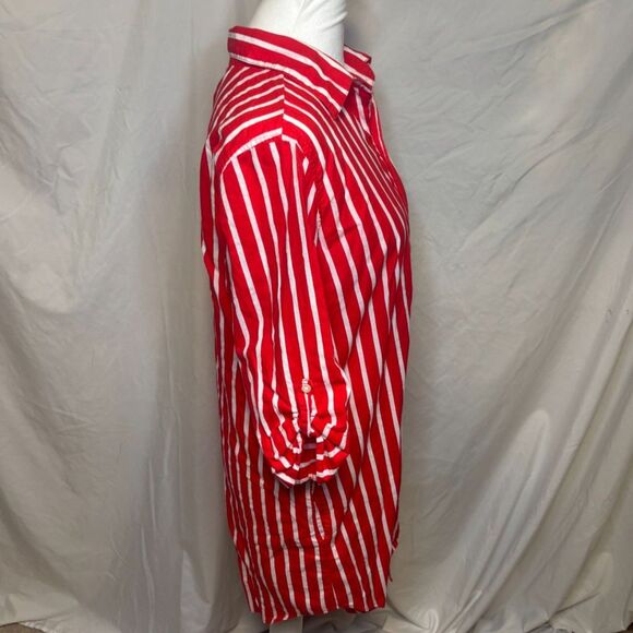 Lauren Ralph Lauren Red Pin Stripe Half Sleeve Button Down Shirt Womens Top NWOT - Picture 5 of 8